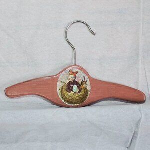 Vintage Hand Painted Wooden Toddler Clothing Hanger Bird Storybook Cottagecore